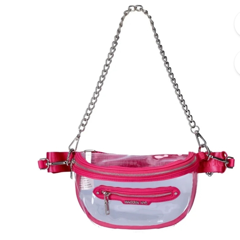 Madden NYC Clear/Pink Convertible Crossbody - Fanny Pack Bag New